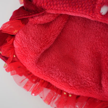 Pet Velvet Layered Tulle Dress with Bow