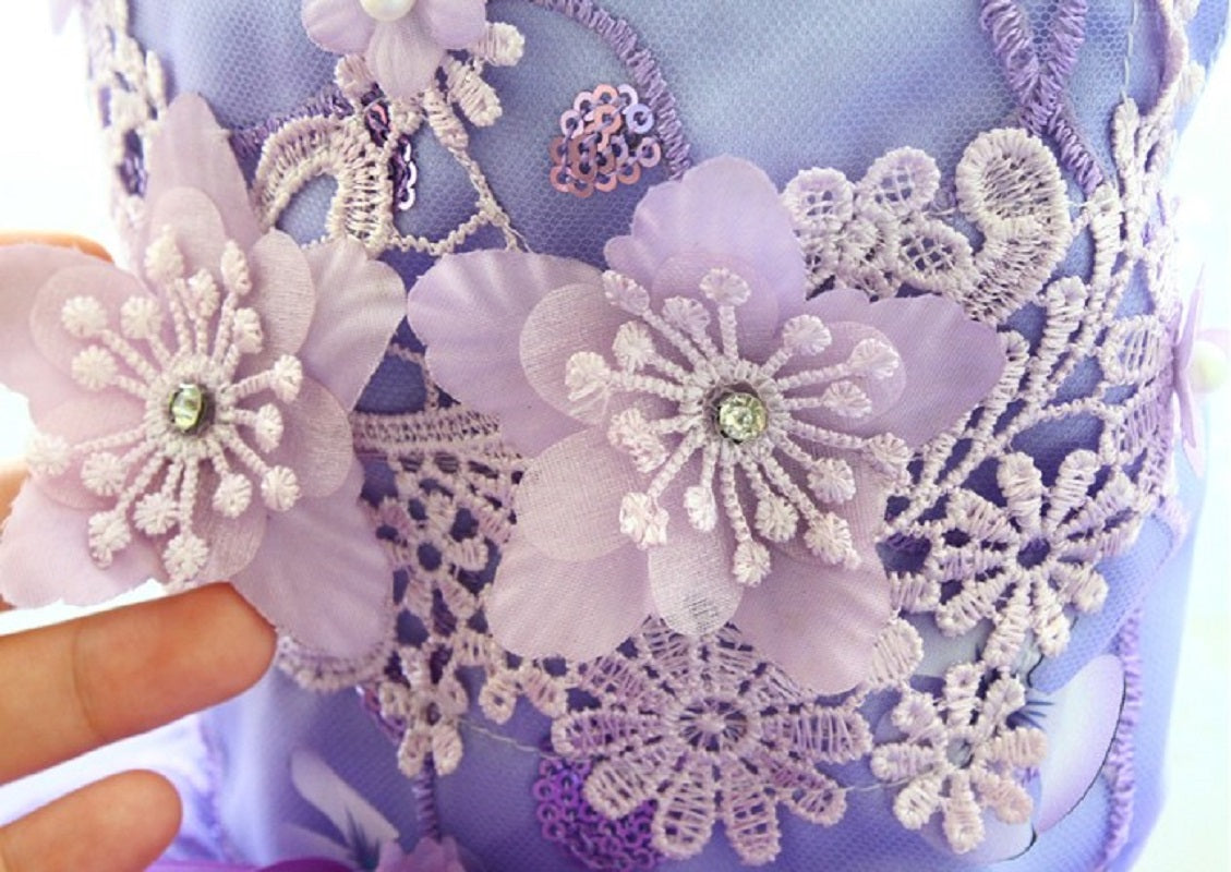 Close-up of a decorative item with floral patterns and lace details.