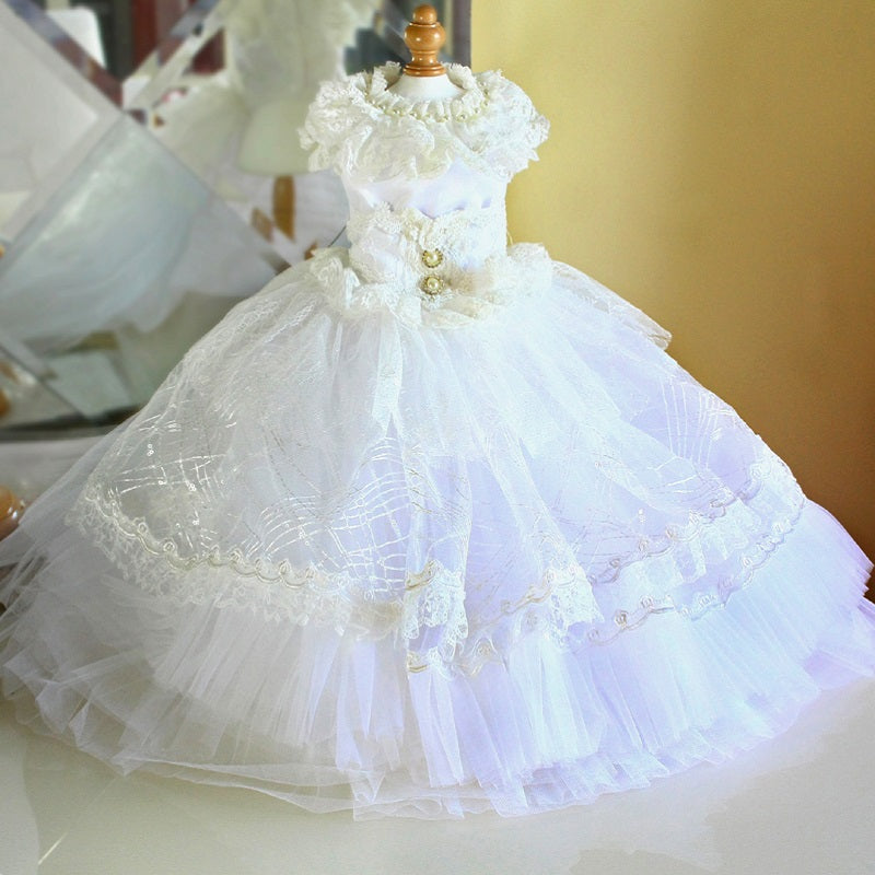 White wedding dress on a mannequin with a blurred background