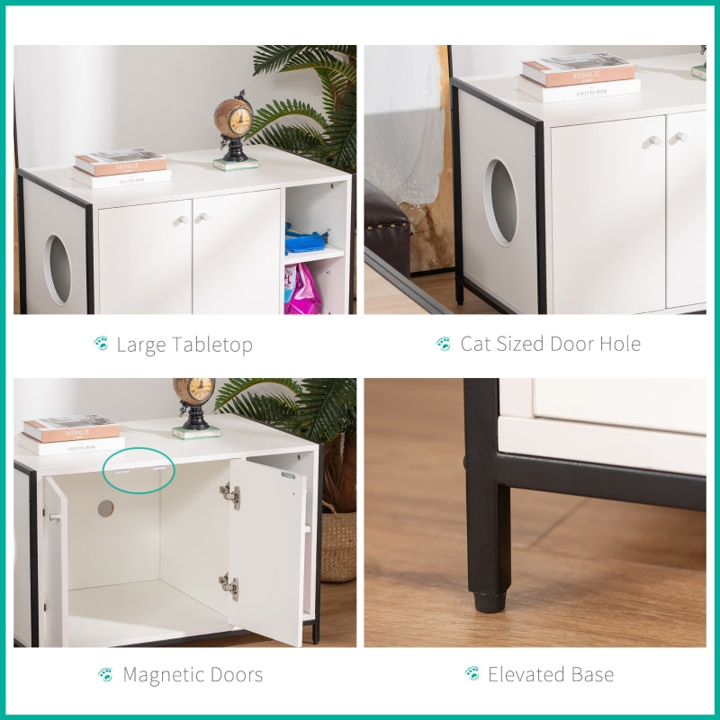 Collage of a white pet furniture piece with features highlighted.