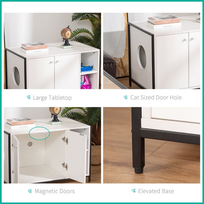 Collage of a white pet furniture piece with features highlighted.