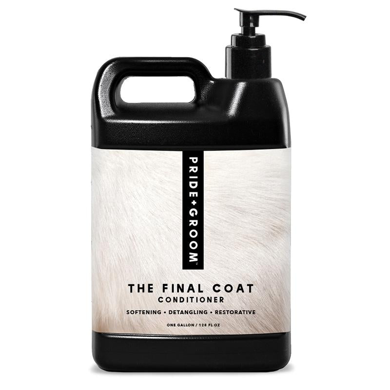 Bottle of 'The Final Coat' conditioner by Pride & Groom on a white background