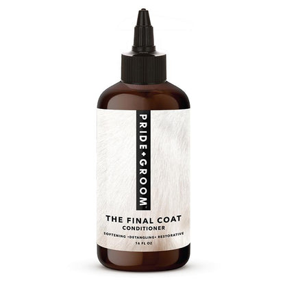 Bottle of Pride Groom 'The Final Coat' conditioner on a white background