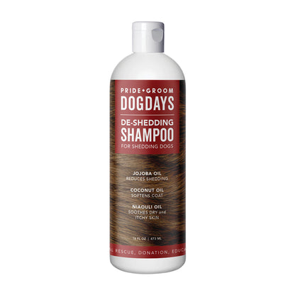 DogDays de-shedding shampoo bottle with Pride Groom branding on a white background
