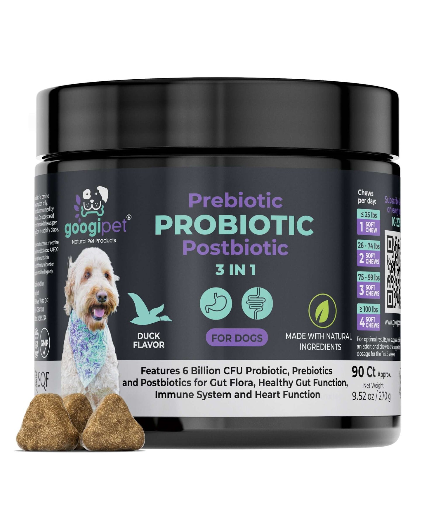 Goopig Pet Prebiotic Probiotic Postbiotic supplement jar for dogs on a white background