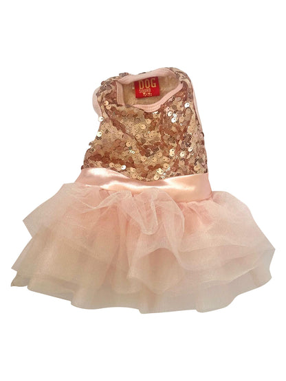Children's dress with sequined top and tulle skirt on a white background