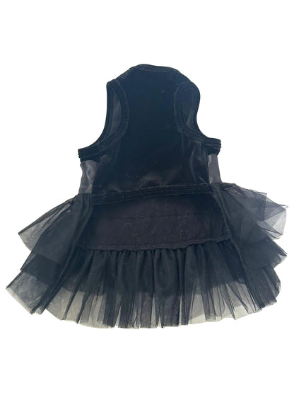 Navy blue pet dress with tulle skirt on a white background
