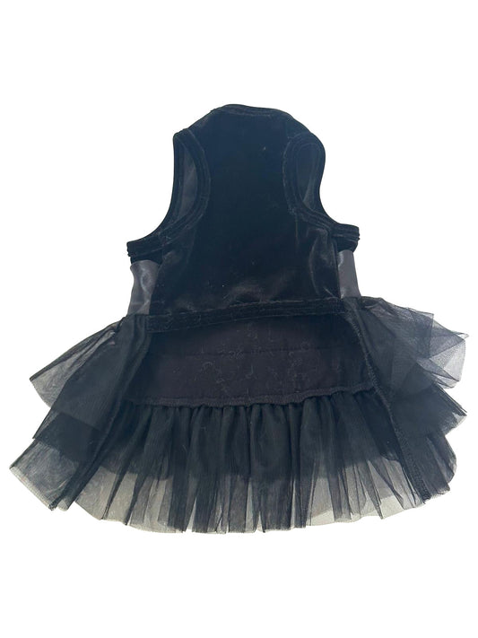 Navy blue pet dress with tulle skirt on a white background