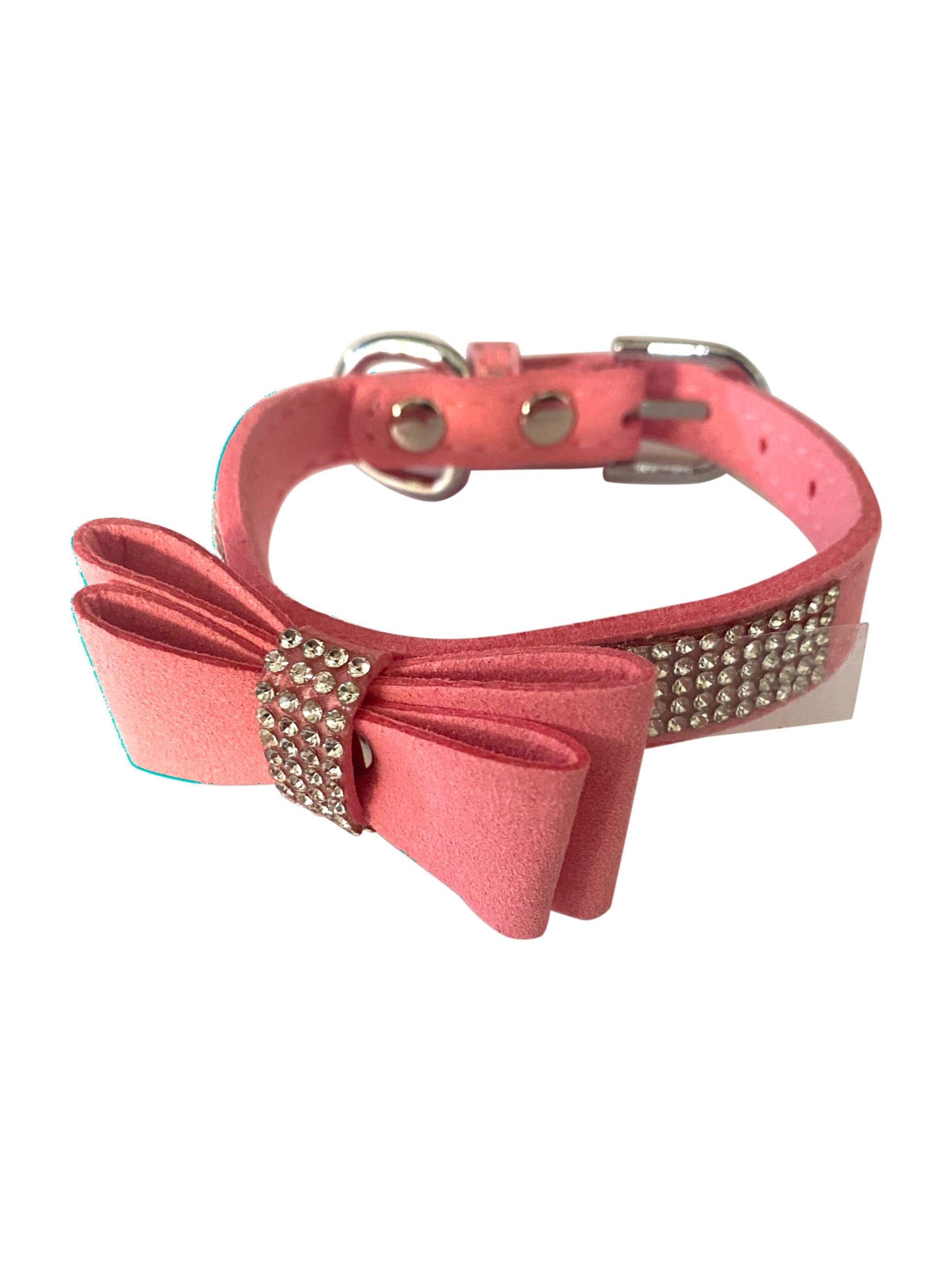 Bow Tie Dog Collar in Pleather, Pink
