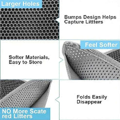 Product features with text highlighting larger holes, bump design, softer materials, ease of storage, and scalability.