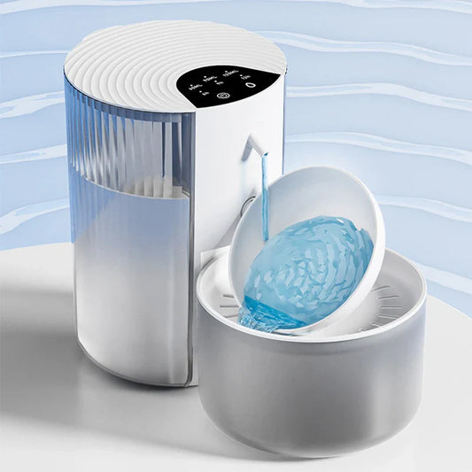 White electronic device with a blue object inside on a light blue background