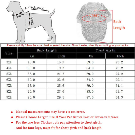 Dog coat size chart with measurements and instructions on how to select the correct size.