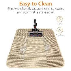 Car mat with cleaning instructions and a vacuum cleaner on a white background