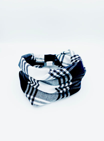 Plaid patterned headband on a white background