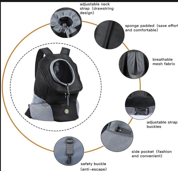 Black pet carrier with features highlighted on a white background