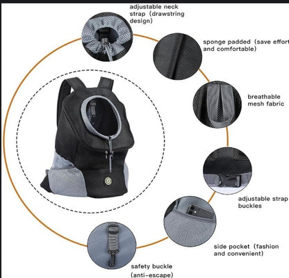 Black pet carrier with features highlighted on a white background