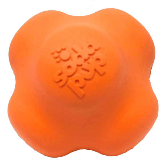 Orange dog toy with a brand logo on a white background