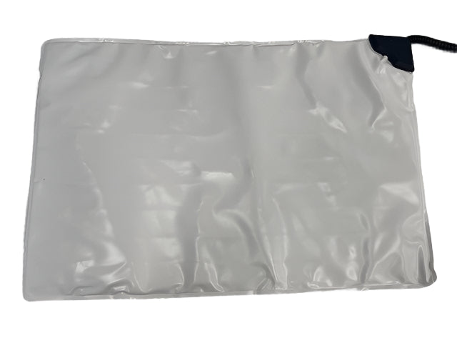 Silver reflective pouch with a black strap on a white background