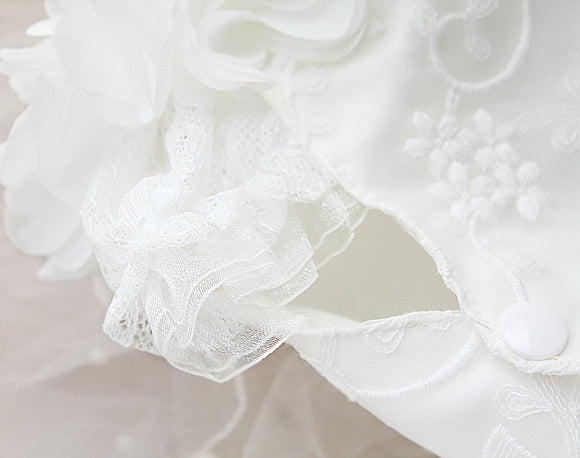 Close-up of a white lace garment with intricate detailing