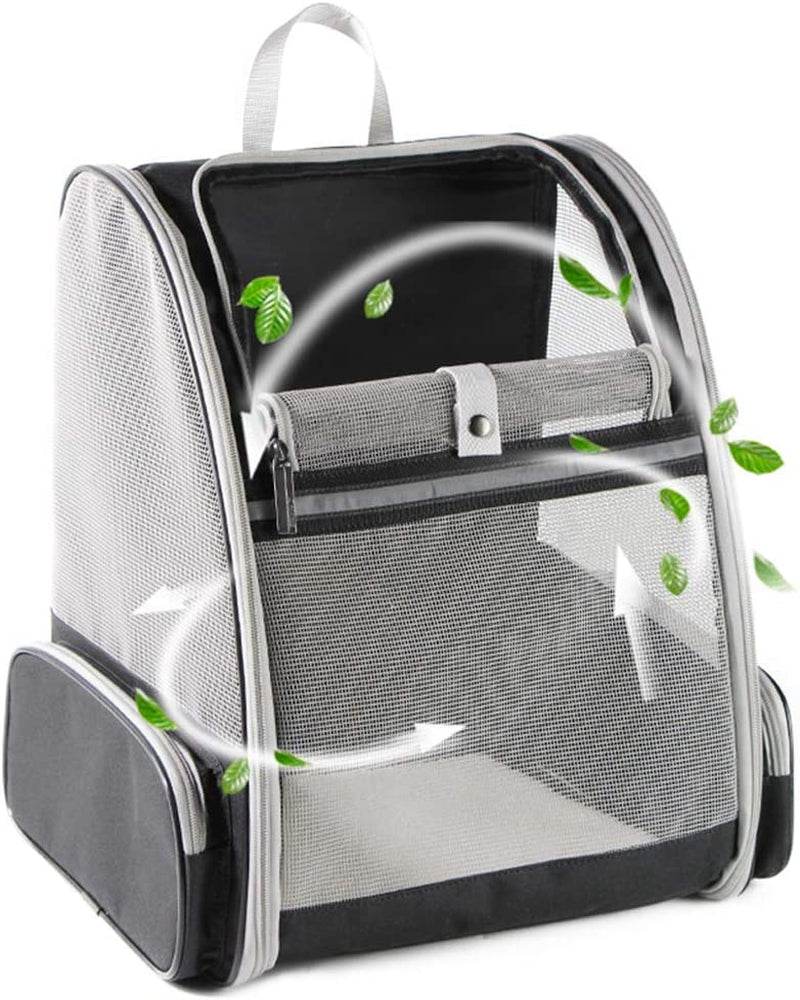 Pet carrier backpack with mesh side on a white background 