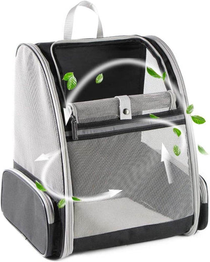 Pet carrier backpack with mesh side on a white background 