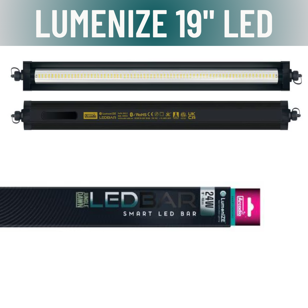 Two LED bars with branding and specifications on a white background