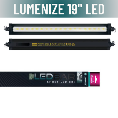 Two LED bars with branding and specifications on a white background