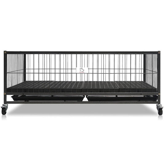 Black metal pet cage on a white background