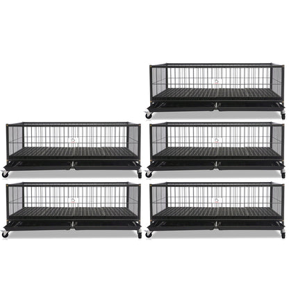 Set of six black pet crates on a white background