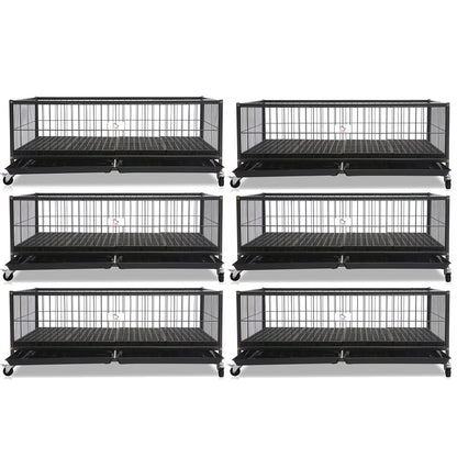Set of six black pet crates on a white background