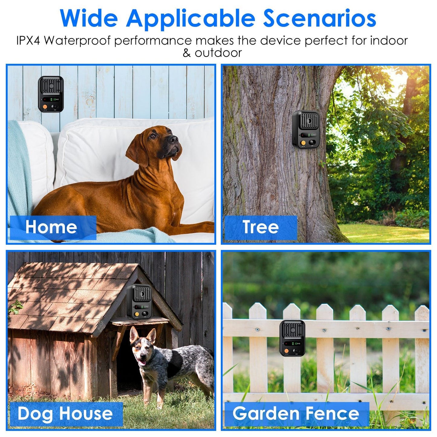 Ultrasonic Anti-Barking Device Rechargeable Auto Dog Bark Control Deterrent Box Training Device IPX4 Waterproof with 3 Frequency Max 32.8Feet Sensing