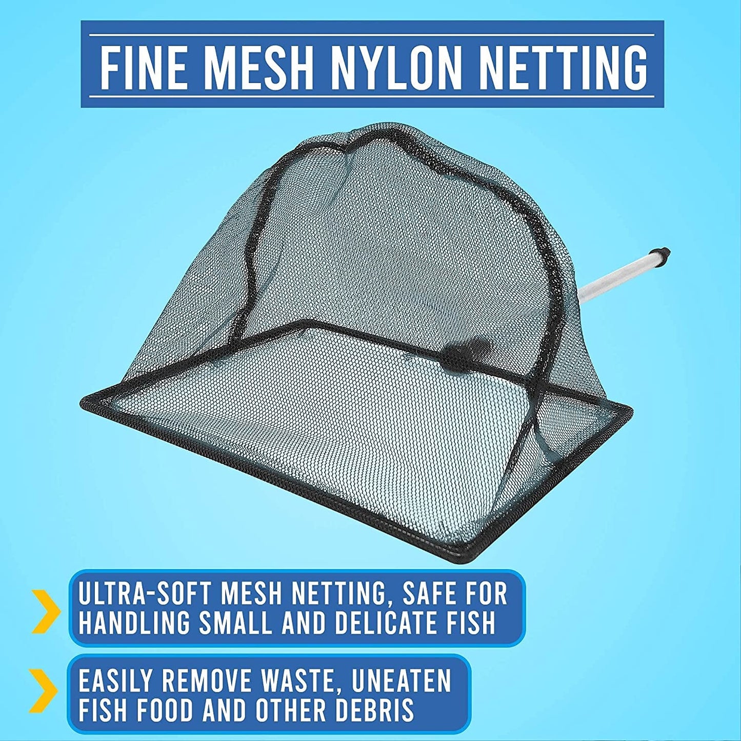 Fishing net with text on a blue background