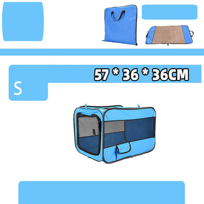 Blue pet carrier with dimensions 57 * 36 * 36CM on a white background