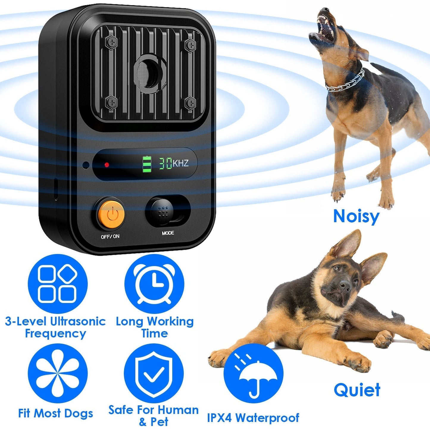 Ultrasonic Anti-Barking Device Rechargeable Auto Dog Bark Control Deterrent Box Training Device IPX4 Waterproof with 3 Frequency Max 32.8Feet Sensing
