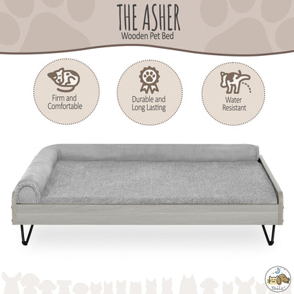 Asher Small Wooden Elevated Pet Bed with Mattress, Greenguard Gold Certified