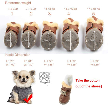 Measurement chart for dog booties with a small dog and text instructions on a white background