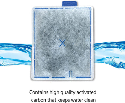 Activated carbon filter with water flowing around it on a white background