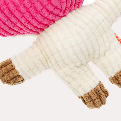 Close-up of a pink and beige textured product on a white background