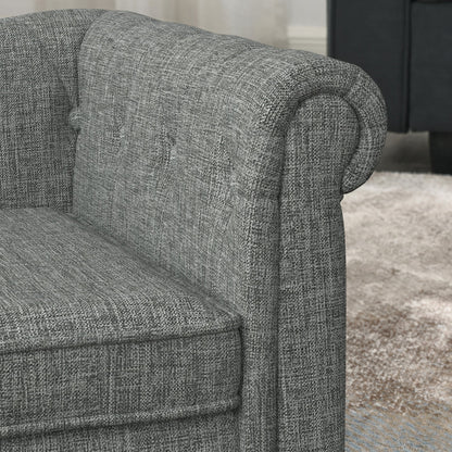 Gray textured armchair with a blurred background