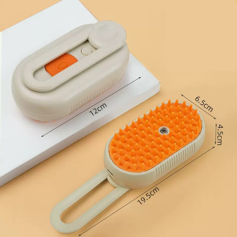 Orange cleaning brush with measurements on a beige background