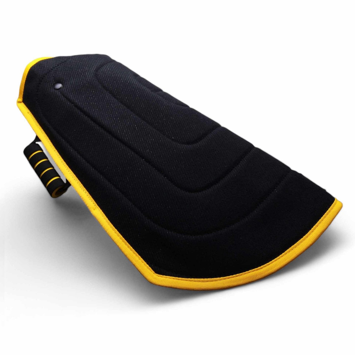 Black and yellow seat cover on a white background