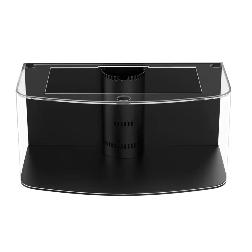 Black and transparent plastic stand on a white background