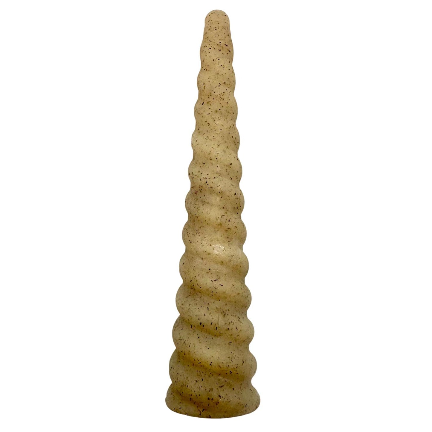 Decorative cone-shaped object with a textured surface on a white background