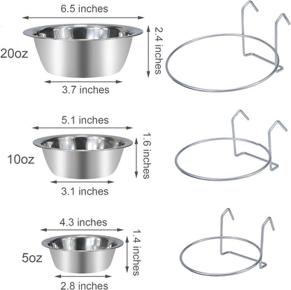 Pet Bowl Stainless Steel Hanging Food Water Bowls Bird Cage Feeder for Birds