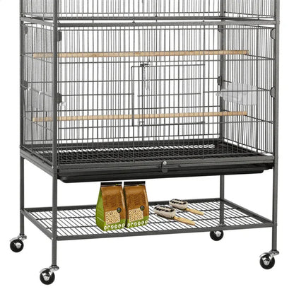 Large bird cage with wheels on a white background