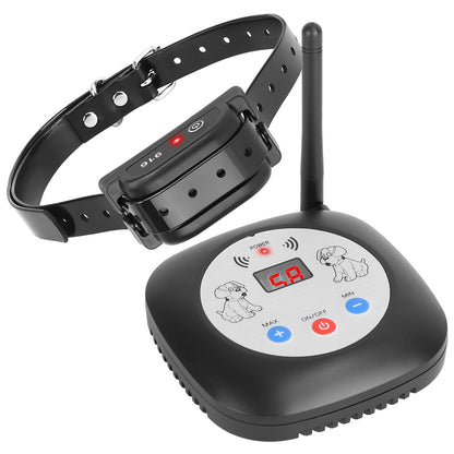 Black electronic dog collar with remote control on a white background