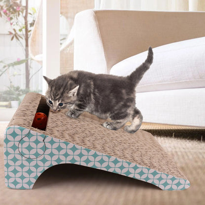 2-In-1 Cat Scratcher Cardboard, Corrugated Cat Scratch Pad - Kitten Playing on a Patterned Cat Scratcher in a Home Setting.