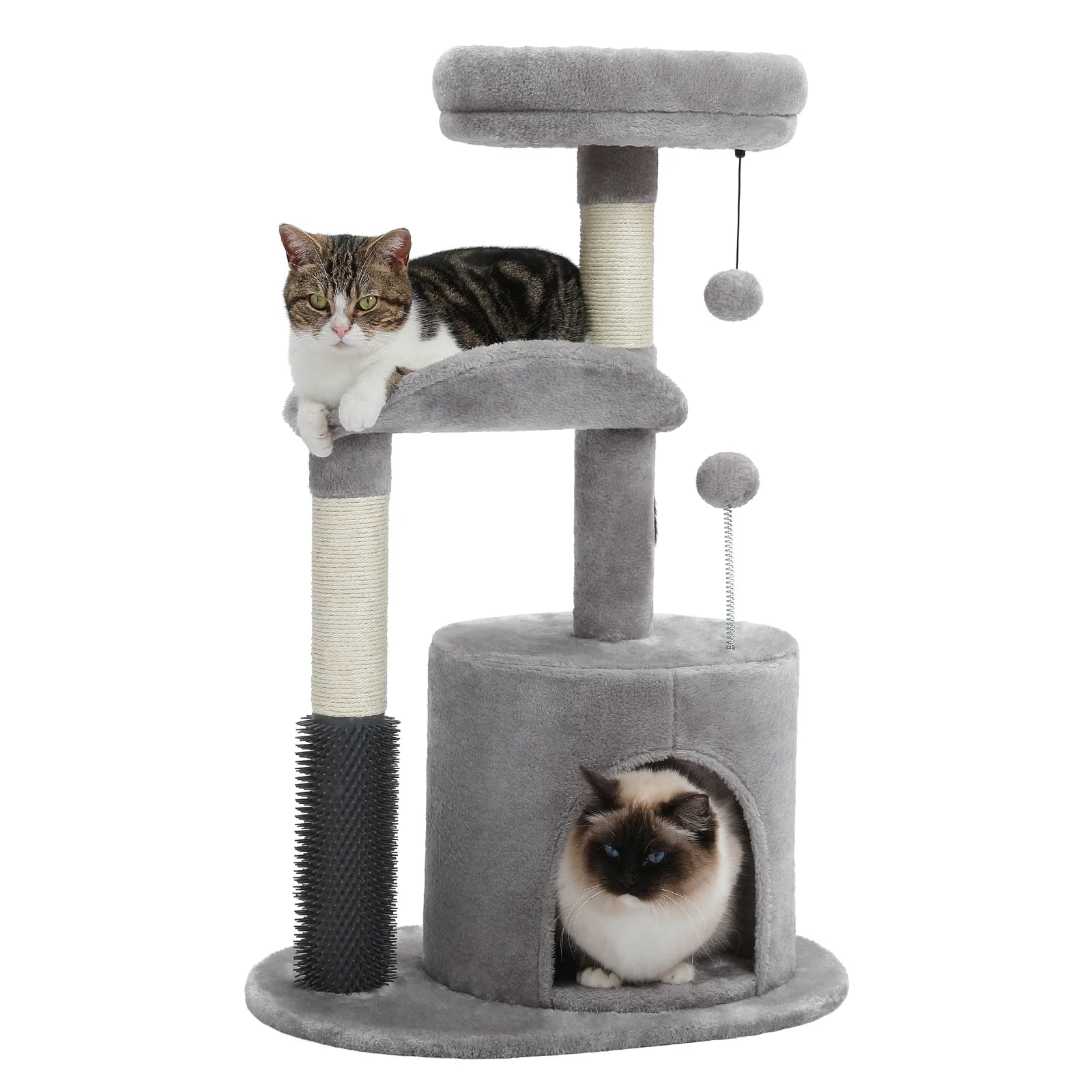 Cat Tree with two Cats on a white background.