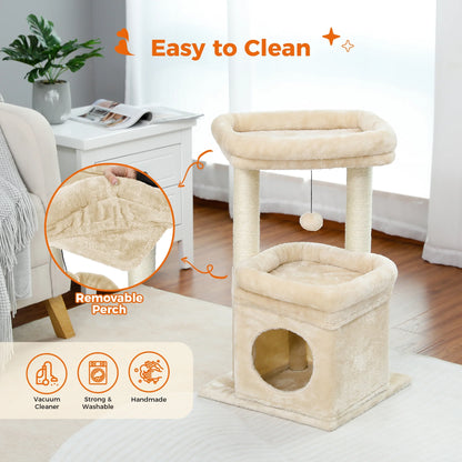 27 Cat Tree for Medium Cats Plush Condo and Scratching Posts Beige