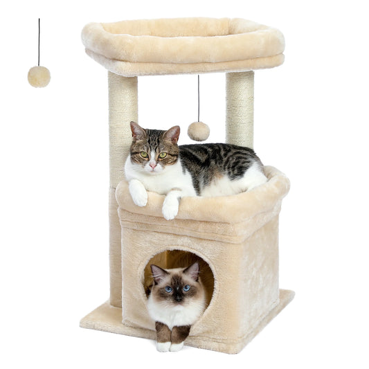 27 Cat Tree for Medium Cats Plush Condo and Scratching Posts Beige